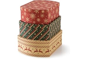 Soul & Lane Christmas Gift Boxes with Lids - Set of 3, Retro Kraft Holiday Decorative Boxes, Nesting Cardboard Festive Boxes for Presents and Décor
