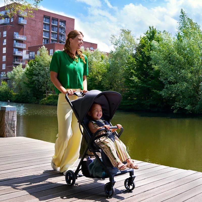 Azur, carrinho compacto para bebés, 0-3 anos (15 kg), carrinho leve para bebés, dobramento automático com uma mão, posição reclinada total, cesto largo, grafite mineral