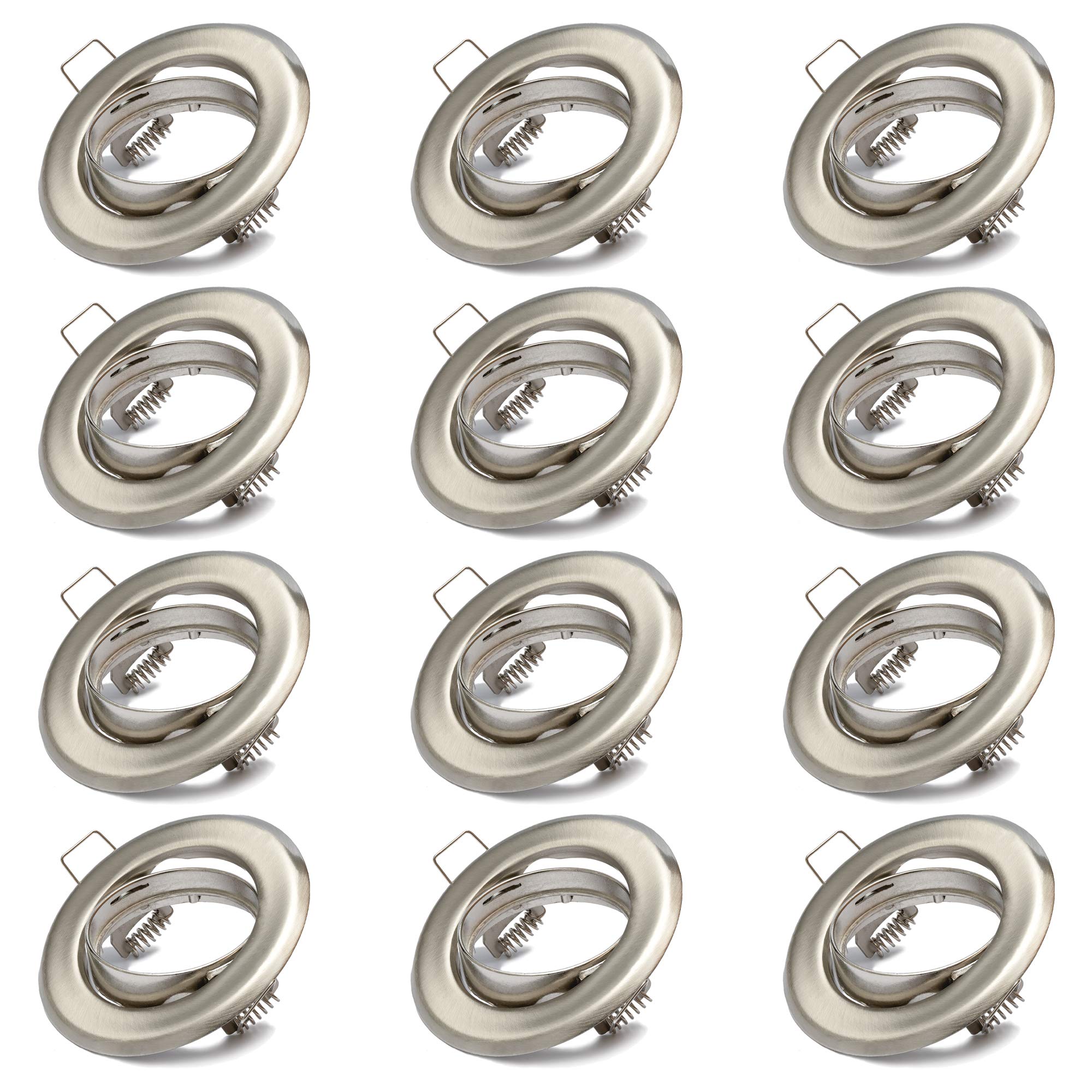12 x Lu-Mi Flush-Mounted Spotlight, Brushed Stainless Steel incl. GU10 Socket, Tilt Function