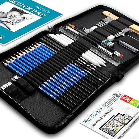 Amazon Com Drawing Pencils Art Supplies 37 Sketching Art Set Each Art Supply Includes Sketch Book And Bonus Digital Library Drawing Tutorials Cool Stuff Pencil Pouch Graphite Charcoal Pencils Erasers Office Products