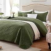 Oversized California King Size Quilt Set 3 Pieces, Olive Green Bedspread-118''x106'', Soft Summer Quilt/Coverlet, Lightweight Bedding Sets for All Seasons (Includes 1 Quilt, 2 Shams)