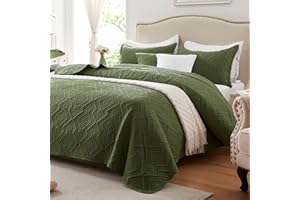 LEAONME Quilt Set King Size 3 Pieces, Lightweight Olive Green Bedspread-98''x106'', Soft Microfiber Summer Quilt/Coverlet,Luxurious Warm Bedding Sets for All Seasons (Includes 1 Quilt, 2 Shams)