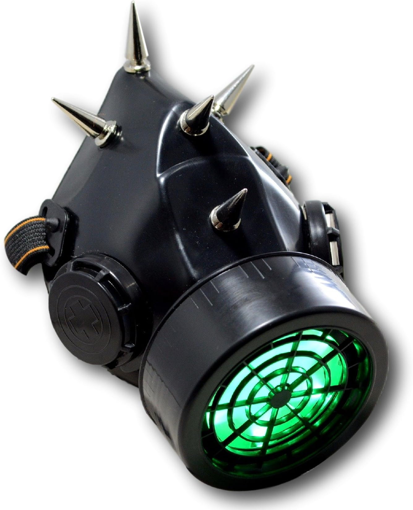 TrYptiXSpiked Steampunk Light up Gas Mask Respirator Single Cartridge 5 Spikes (Without Dust Filters, Green)