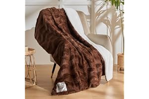 VIPBED Heated Blanket Throw, Warm Soft Faux Rabbit Fur Electric Blanket with 6 Heating Levels & 4 Hours Auto-Off, Fast Heating & Over-Heat Protection, Machine Washable - Brown, 50”x 60”
