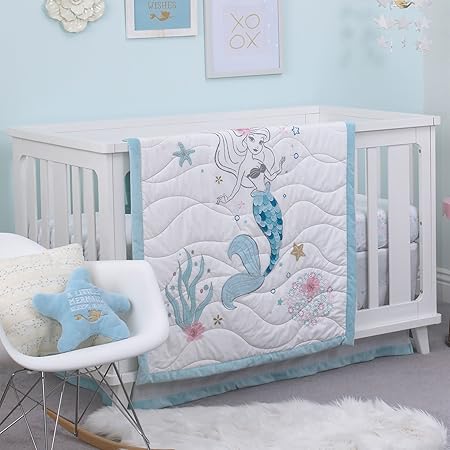 Disney Ariel Sea Princess 3 Piece Crib Bedding Set Blue White Gold Pink Amazon Co Uk Baby