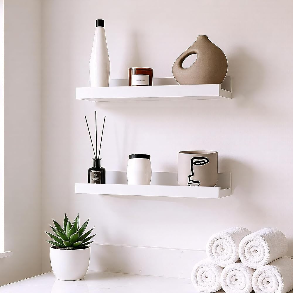 GEEZY White Floating Shelves Set of 2 30x10x5cm Modern Seamless Wall Mounts