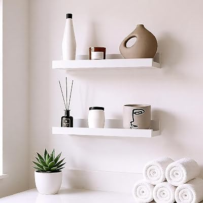 GEEZY White Floating Shelves Set of 2 30x10x5cm Modern Seamless Wall Mounts