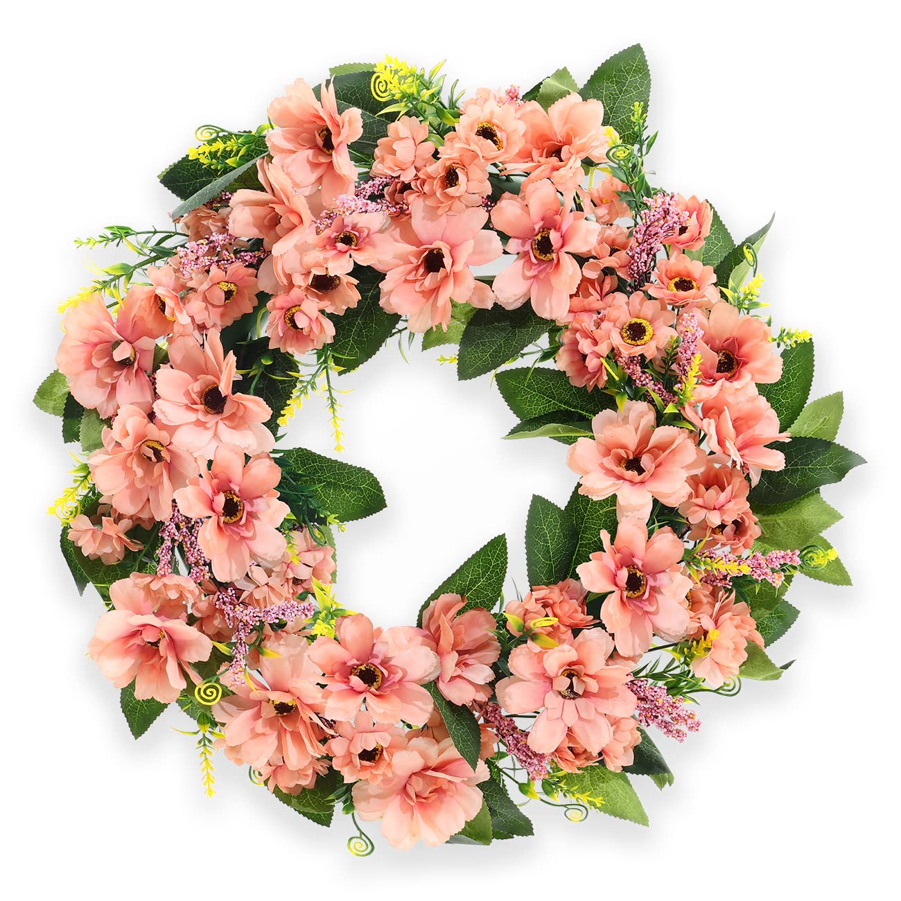 Warmiehomy 45cm/18" Artificial Flowers Wreath,Spring Wreath Artificial Flowers garlands Door Wreath For Valentine Front Door Office Home Festival Decor (Orange Daisies)
