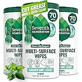 Seventh Generation, Multi-Surface Wipes, Garden Mint scent, 70 Wipes | Cut Grease with a Safer Clean; Tough on Grease; Powerful Clean. Safer for your Family; Garden Mint scent; 70 Wipes; Pack of 3
