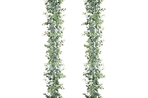 Sggvecsy Artificial Eucalyptus Garland 2 Pack Fake Eucalyptus Greenery Garland Faux Hanging Plants Artificial Vines, 6 Feet/Strand for Wedding Backdrop Arch Wall Table Party Outdoor Festival Decor