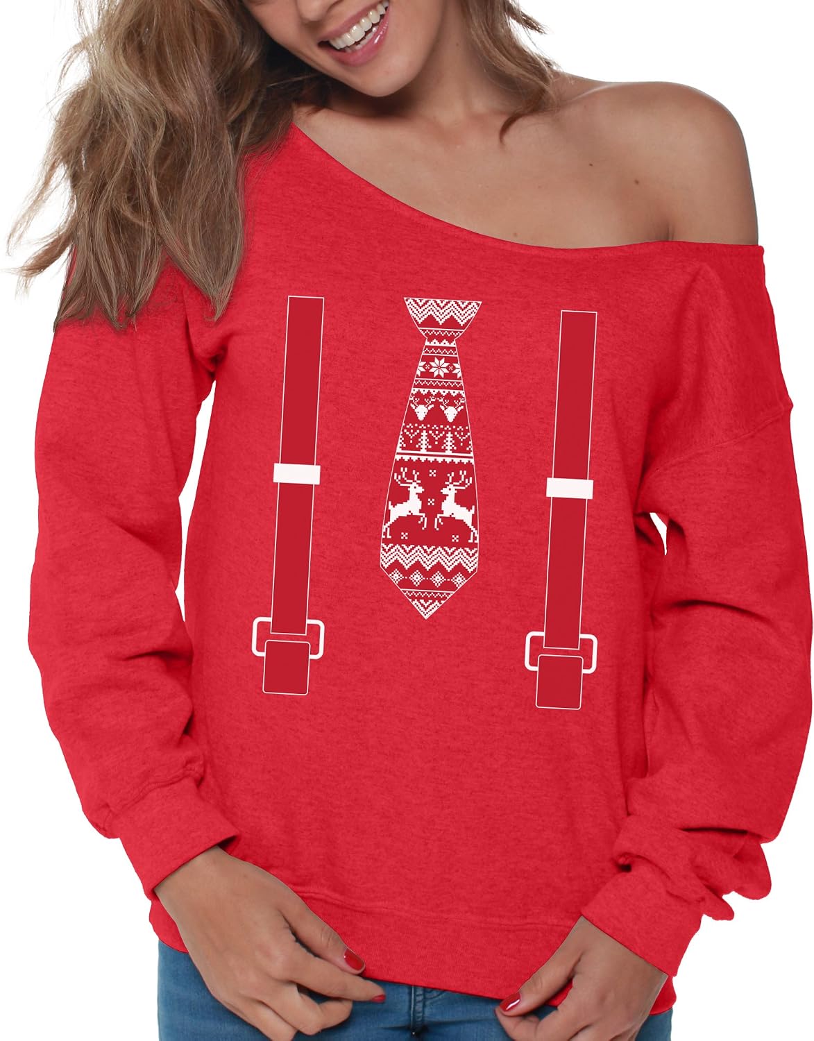 Off Shoulder Sweatshirt Red Tie 