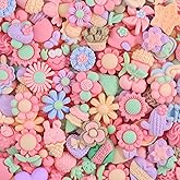 100PCS TINKRSTUFF Macaroon Flower Slime Charms Cute Flatback Resin Charms For Slime, Kawaii Random Decoden Charm for Embellishments Phone Junk Case Charms Bulk,Hairpins Scrapbooking Crafting DIY Decor