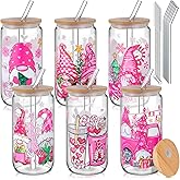 Uiifan 6 Pack Christmas Gnome Glass Cups Christmas Gnome Gifts Thank You Presents with Lids and Straws 16oz Drinking Drinkware Glasses Coffee Mug Female Xmas Presents for Teacher Women Mom