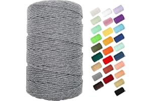 BYWORLD 3mm Cotton Rope, 220 Yards(200m) Twine String, 100% Natural Cotton Colored Macrame Rope for Plant Hangers, Wall Hanging, Christmas or Wedding Decorative(Grey)