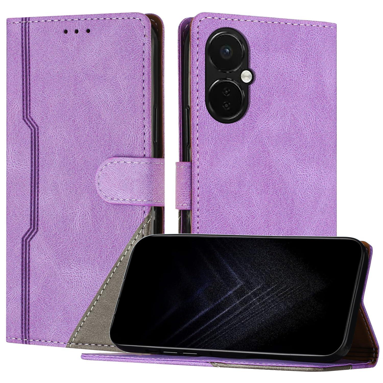 Netany Case Compatible with OnePlus Nord CE3, Flip PU Leather Cover with Magnetic Kickstand Card Holder [Shockproof TPU] for OnePlus Nord CE3 (Purple)