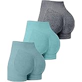 OVESPORT 3 Pack Women's Seamless Workout Shorts High Waisted Scrunch Butt Lifting Gym Booty Yoga Short Pants