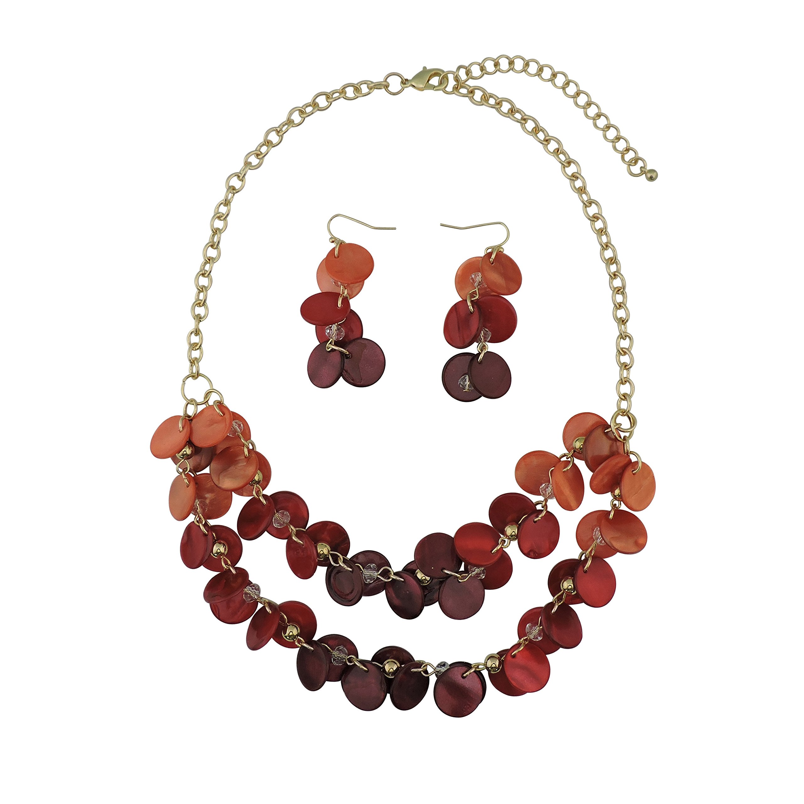 Bocar 2 Layer Statement Choker Shell Necklace and Earring Set for Women Gift (NK-10248-orange+red+Wine)