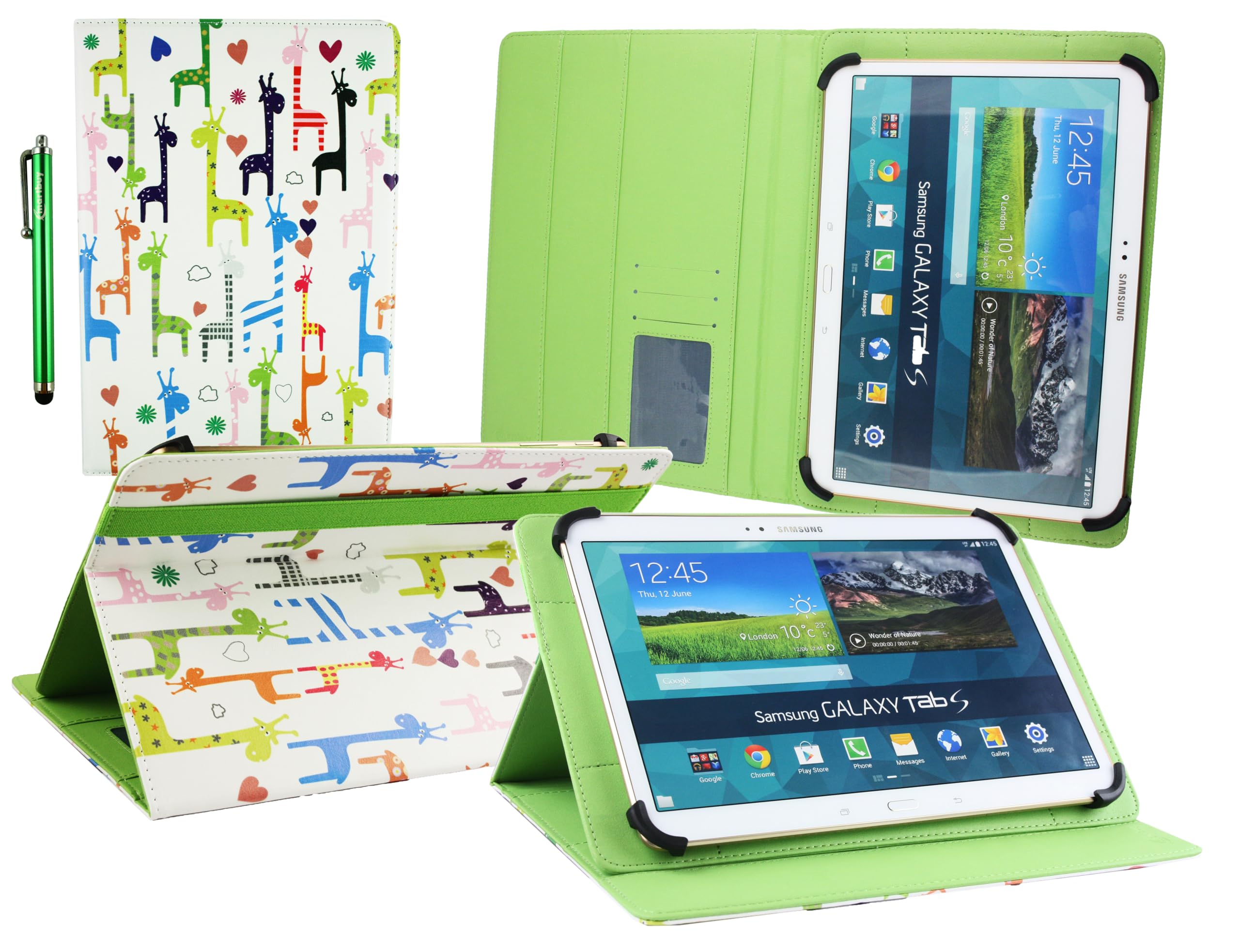 Emartbuy Universal 10-11.5 Inch Multi Coloured Giraffes Multi Angle Folio Wallet Case Cover With Card Slots and Stylus Pen Compatible With Selected Devices Listed Below
