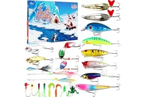 RELBRO Fishing Lure Advent Calendar 2025, 24 Days Christmas Countdown Calender with 24 Realistic Fishing Baits Mystery Tackle Box Gift for Adults Fishermen Teen Boys