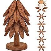 Wooden Trivets for Hot Dishes, Wooden Tree Trivet Set, Tree Coasters - of 5 + 1 Stand stored, Suited for Hots, Pans, Bowl, Te