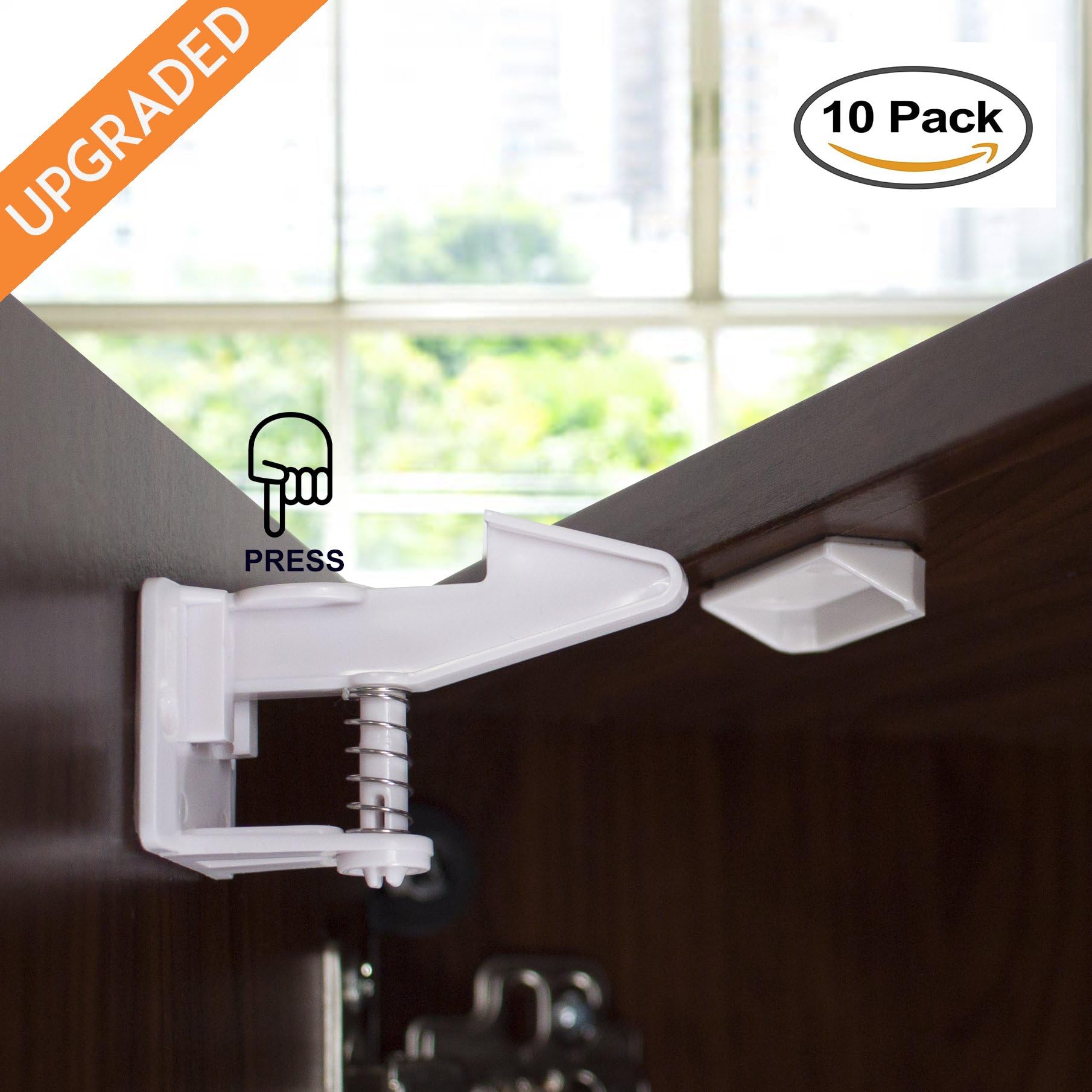 Baby and Child Proof Safety Cabinet Drawer Latches Locks, Pack of 10, Quick Easy to Install, No Tools or Drilling Needed, Invisible Design with Buckles - White