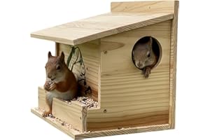 MrHN Front Feeder Squirrel House - Squirrel Houses for Outside Nesting, Squirrel Nesting Box, Squirrel Boxes for Outside, Chipmunk Houses MrHN Front Feeder