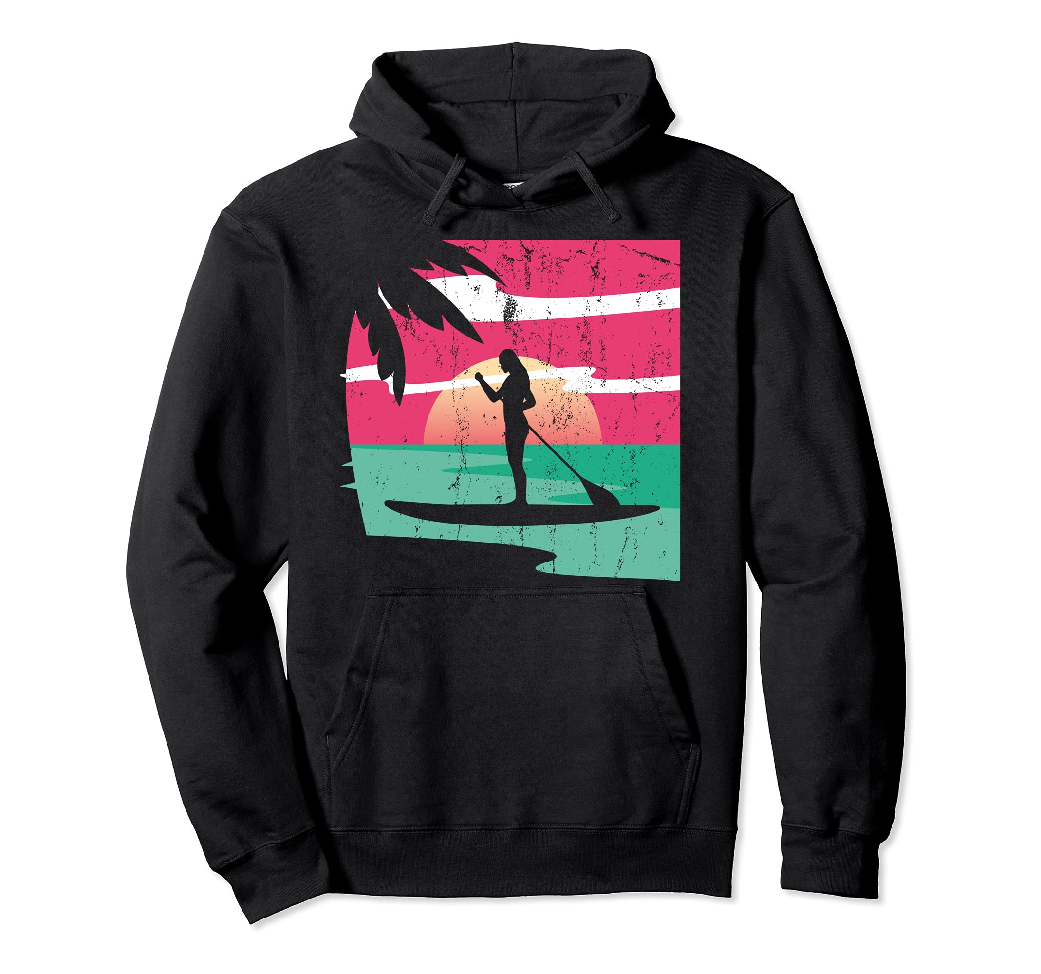 Topical Sunset Beach SUP Paddleboarder Stand Up Paddling Pullover Hoodie