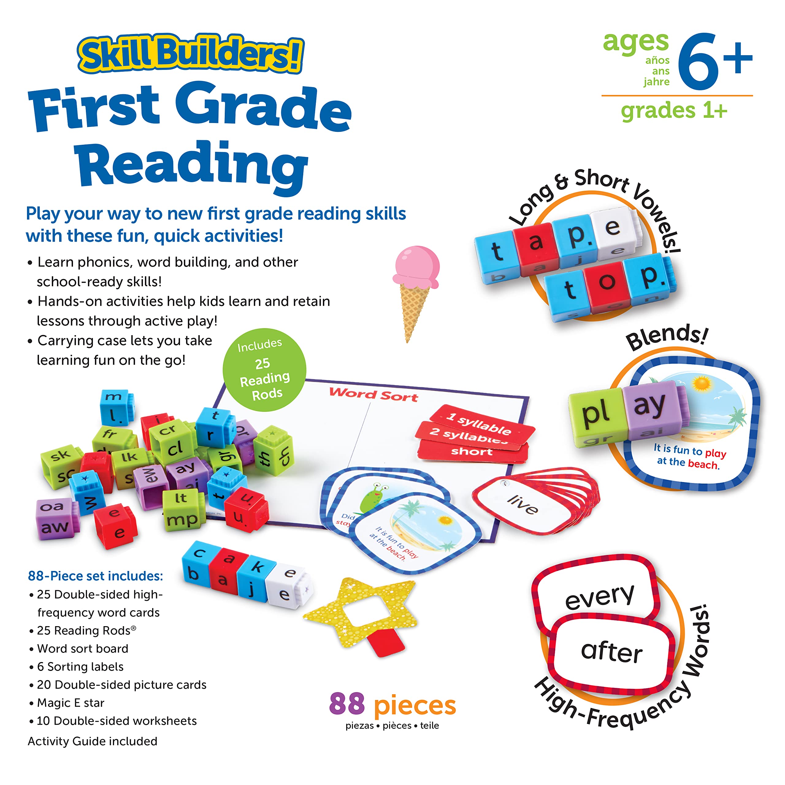 Learning Resources Skill Builders! 1st Grade Reading - 88 Pieces, Ages 6+ First Grade Learning Materials, Homeschool and Classroom Supplies, Reading Games for Kids