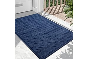 DEXI Front Door Mat Outdoor Entrance Doormat Heavy Duty Floor Rug, Waterproof Low-Profile,17"x29", Navy Wave