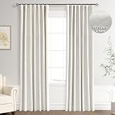 Joywell 100% Blackout Linen Curtains 84 Inches for Bedroom Cream Natural | Beige Ivory, 7ft, Hook Belt Back Tab, Thermal Insulated Room Darkening, Black Out Drapes for Living Room, 2 Panels, 52x84