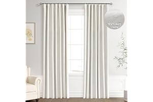Joywell Cream Linen 100% Blackout Curtains 84 Inch Long, Rod Pocket/Back Tab/Hook Belt/Clip Rings,Thermal Insulated Drapes for Bedroom Living Room Ivory with Hooks(2 Panels,52 x 84,Natural Beige)