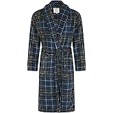 John Christian Men's Fleece Robe, Navy Blue and Yellow Check Pattern