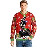SOMSOC LED Light Up Ugly Christmas Sweater for Women Men, Xmas Jumpers Funny Knitted Sweaters with Light Bulbs