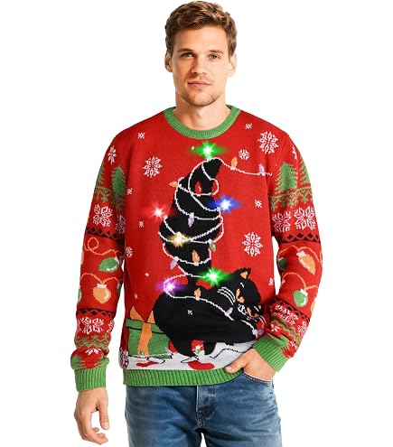 ugly christmas sweater dress light up SOMSOC 3-Piece – LED Reindeer Pullover With Glasses And Headband ugliest christmas sweater ever