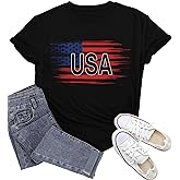 Wlen American Flag Shirts for Women USA Patriotic T-Shirts 4th of July Tee Tops