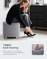 HNNHOME 45cm Round Linen Storage Ottoman Footstool Pearl River view 2