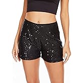 BAICAIYU Sequin Shorts for Women Sparkly High Waisted Black Shorts Lightweight Straight Leg Lady Casual Pants Fashion Party