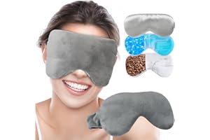 Atsuwell Cooling Eye Mask, Reusable Cold Sleep Eye Compress and Moist Heat for Eye Relaxing, Multipurpose Eye Bag for Dry Eyes with Microwavable Flaxseed Pad, Cold Gel Pad and Silky Cotton Insert
