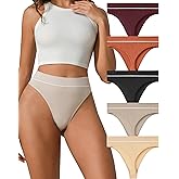 Kvitko High Waisted Seamless Thongs for Women Nylon Cotton Blend Sexy Invisible Panties Underwear 5 Pack