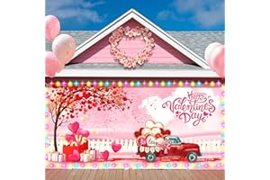 VitalCozy Happy Valentine s Day Garage Door Decorations Pre Lift Valentine Door Banner Cover with LED Lights for Holiday Yard Sign Bridal Shower Wedding, 6 x 13 ft