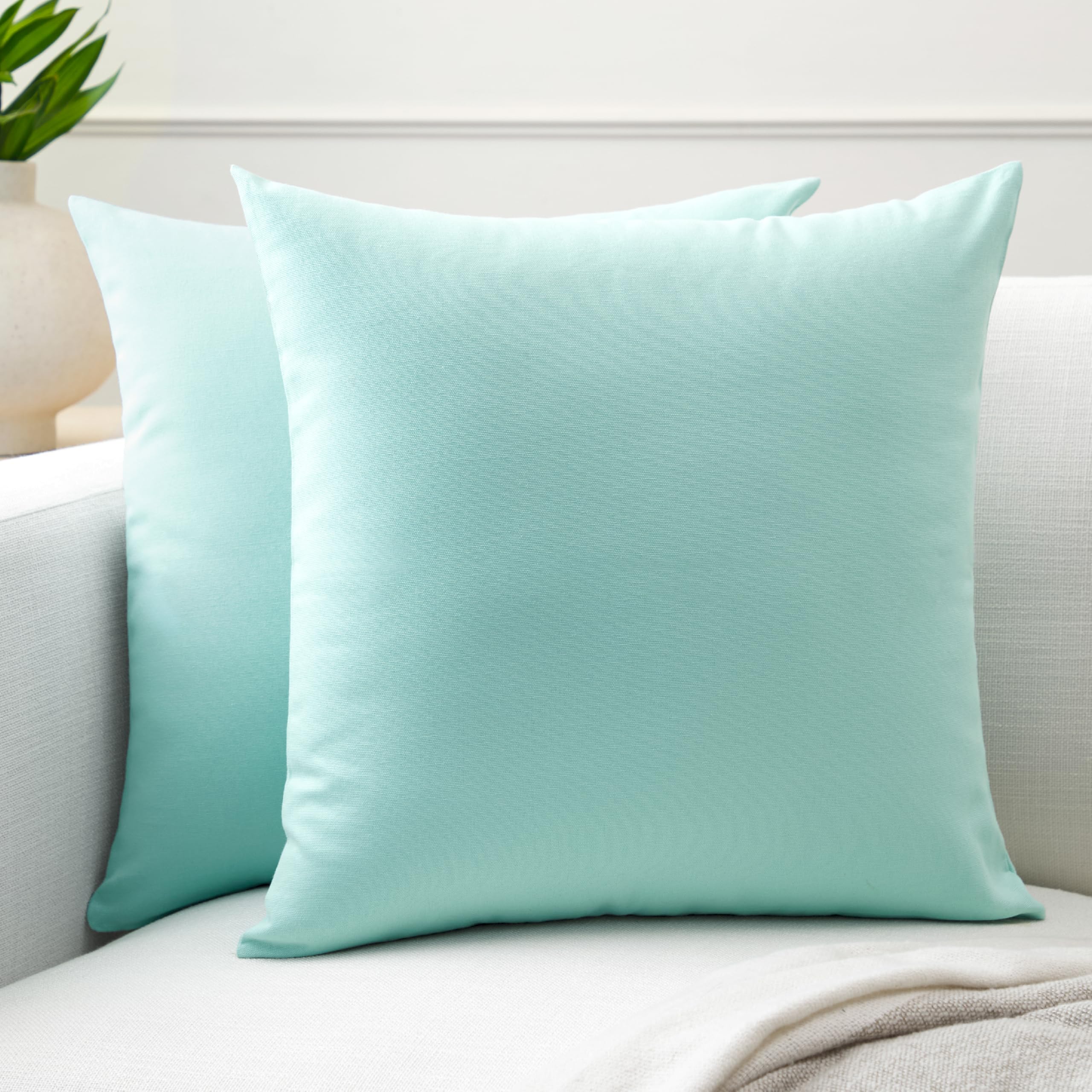 Encasa XO Cotton Throw Pillow Covers Set of 2 I 20x20 in (50x50 cm) - Egg Blue I No Insert I Plain Square Pillowcases I Machine Washable | Indoor Use Only — image 1