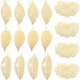 KISSITTY Real 18K Gold Plated Brass Filigree Leaf Flower Animal Charms Bulk Etched Metal Embellishments Light Gold Hollow Filigree Dangle Craft Charms for Bracelets Necklaces Jewelry Making Supplies