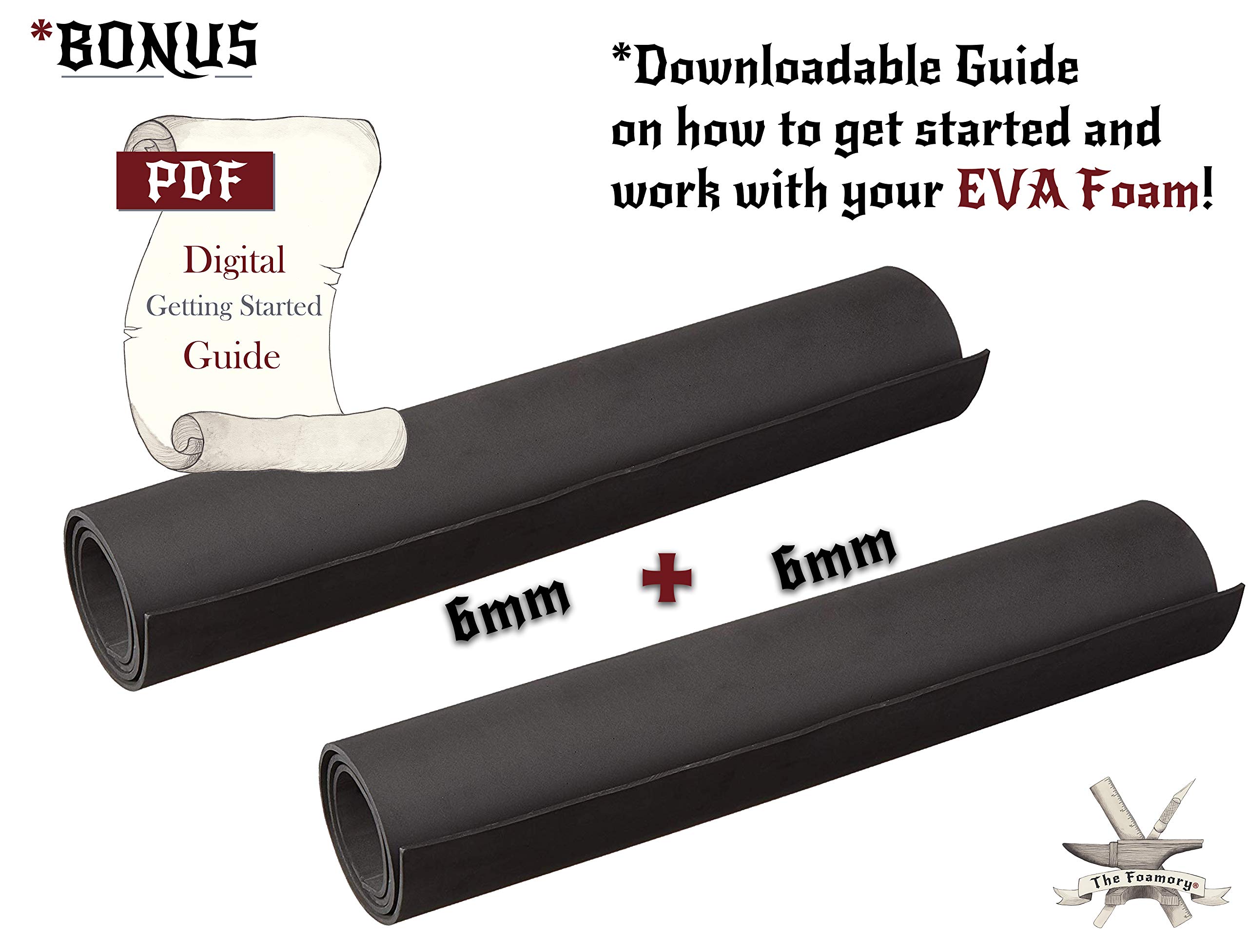 2-Pack Shape Retention EVA Cosplay Foam - 6mm Thick (Black) X-Large 35”x59” High Density EVA Craft Foam Sheets - Premium 85 kg/m3 Heat Shape Material for DIY, Con or Halloween Costumes - The Foamory