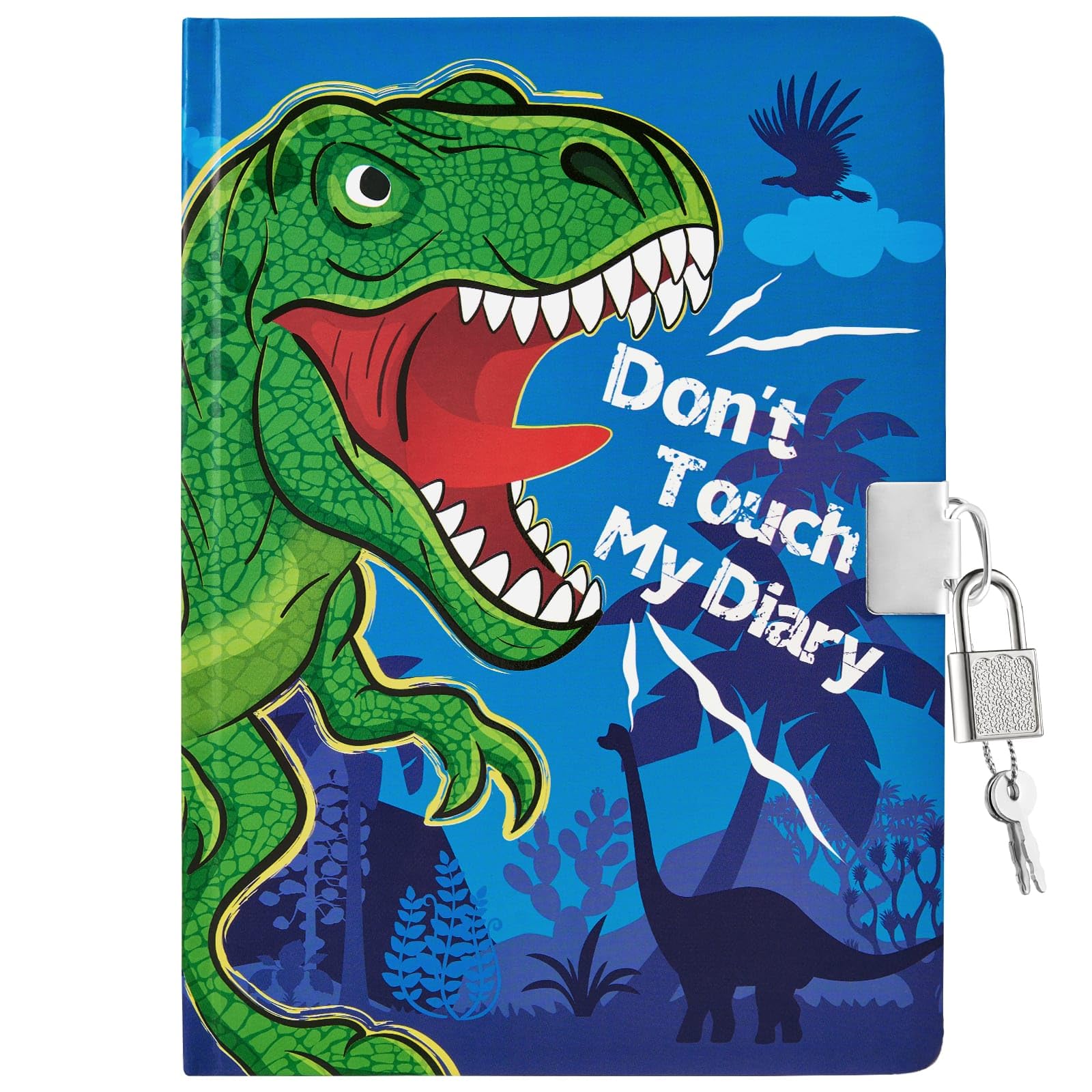 WERNNSAI Kids Diary for Boys Dinosaur Journal - Kids Luminous Journal Travel Diary, School A5 Lined Memos Writing Drawing Notepad with Lock and Keys, Dinosaur Notebook Birthday Gift — image 1