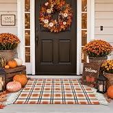 Dunzy Fall Orange Buffalo Plaid Rug Outdoor Cotton Mat, 28x43 in | Thanksgiving Checkered Woven Area Rug, Washable Layering, Tassels Doormat for Front Door Farmhouse Porch Entryway Indoor