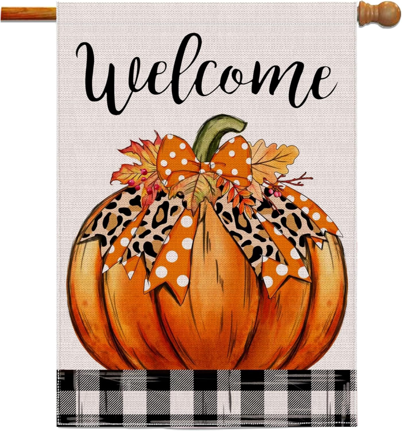 Flags - Hexagram Hello Fall House Flag, Vertical Double Sided Burlap Seasonal Autumn Buffalo Plaid Pumpkin House Flags, Fall Thanksgiving Harvest Rustic Yard Outdoor Decoration 28 X 40 Inch
