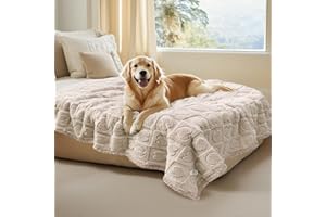 Luciphia Waterproof Dog Blanket for Medium Large Dogs Washable Bed Couch Protector Soft Fluffy 3D Heart Jacquard Pet Blanket with Sherpa Fleece Cozy Calming Throw Blankets, Beige 85x57 inch