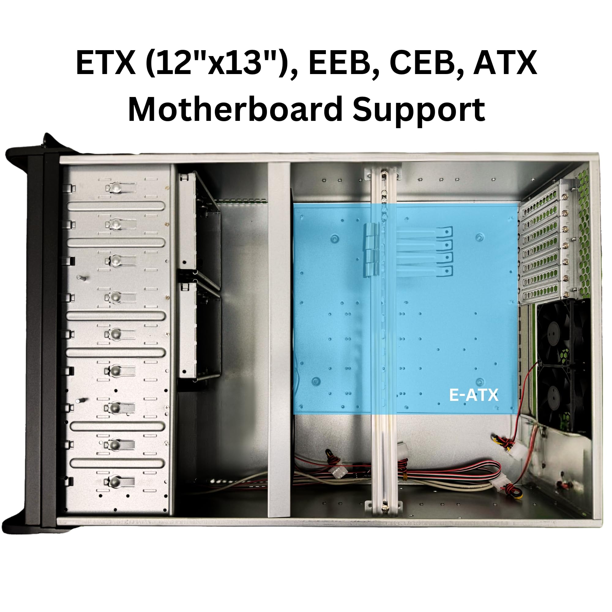 4U Server Chassis Rackmount Server Case; 8X HDD Bays & 3X 5.25 Devices; E-ATX/CEB/ATX Motherboards; Fan: Front 2X 120mm, Mid 3X 120mm, Rear 2X 80mm, Front Panel Lock, Size:16.8X 7.0X 25.0
