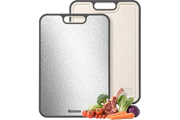 Washour Non Toxic Cutting Board for Kitchen, Food Grade Stainless Steel Cutting Boards 2 in 1 Double Sides, Non Slip Cutting Mat15.9””