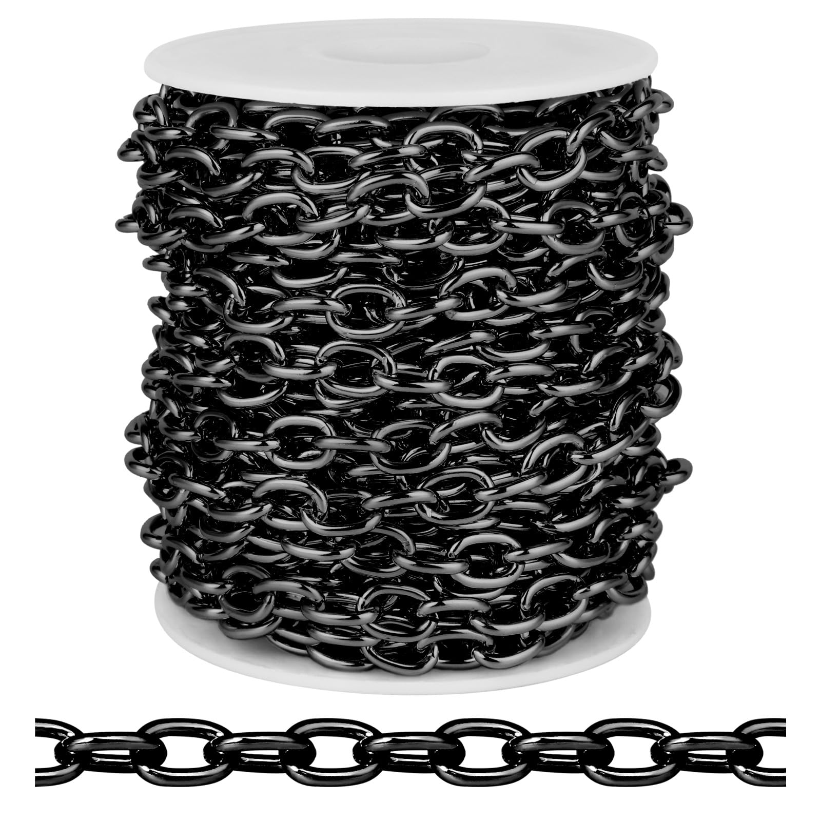 Photo 1 of [33 FT] Black Rolo Cable Chain Bulk for Jewelry Making, 7.5MM Aluminum Black Oval Cable Link Chains Roll Spool for DIY Craft Jewelry Making